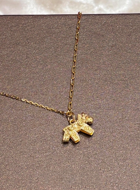 四驱小马~S925纯银金色小马项链