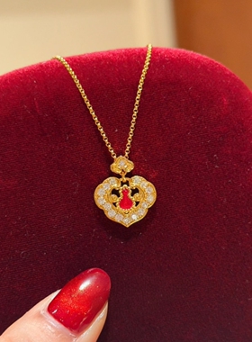 S925纯银红色葫芦如意祥云锁项链