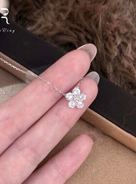 S925纯银闪钻花朵项链女