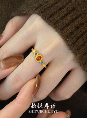 丹宸霁色~复古红色鸽子蛋戒指女