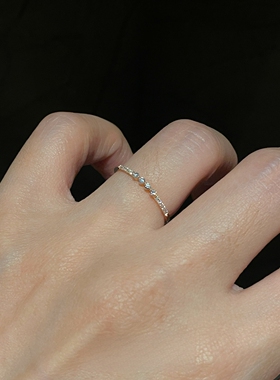 S925纯银色闪钻极细素圈戒指女士