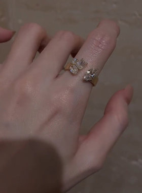 S925纯银闪钻几何戒指女