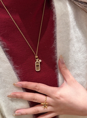 中古金色算盘串珠吊坠项链女