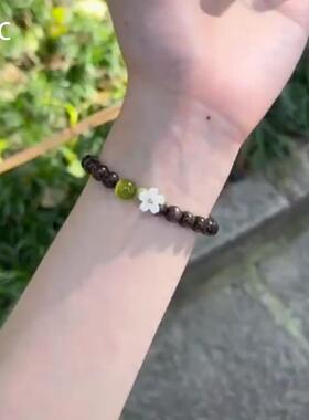 新中式白色花朵檀木串珠手链女