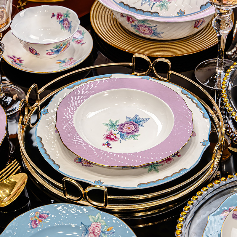 青颜景德镇骨瓷餐具套装高颜值法式轻奢高级感碗盘碟乔迁新婚礼物