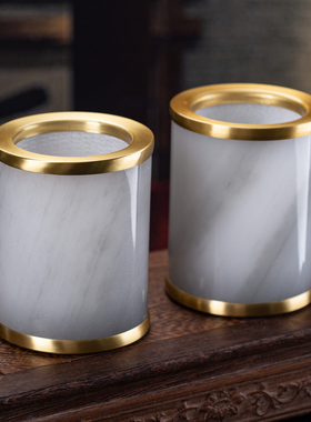 石诚记天然玉石笔筒书房办公室