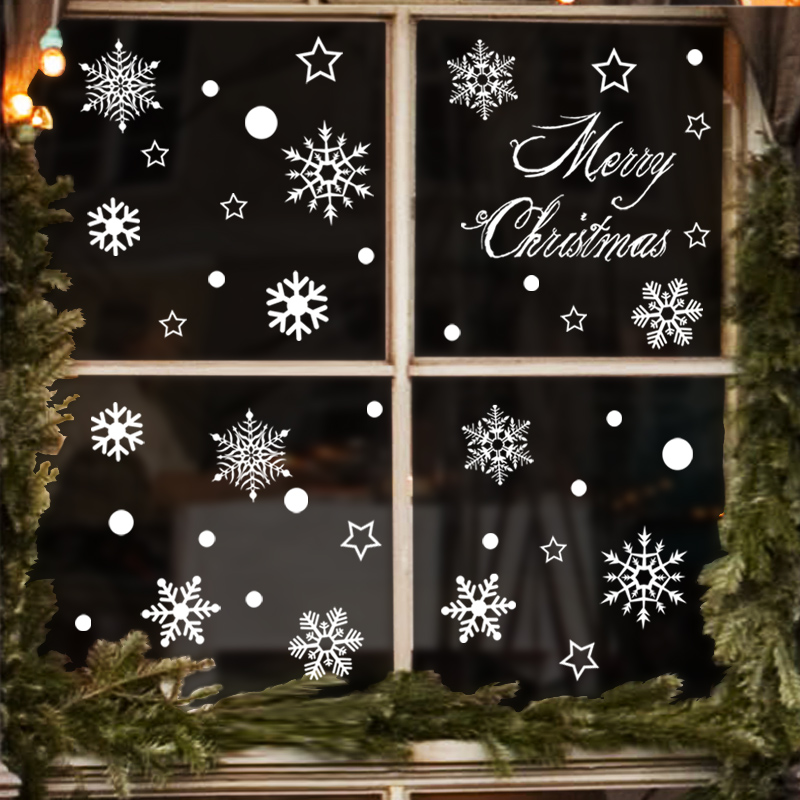 新年雪花静电贴店铺橱窗贴玻璃门贴纸窗户过年春节马年装饰窗花贴 - 图1