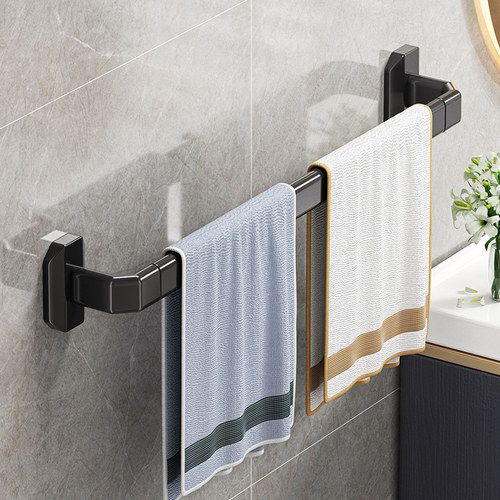 毛巾架免打孔卫生间浴室吸盘挂架北欧简浴巾架子约创意单杆置物杆 - 图1