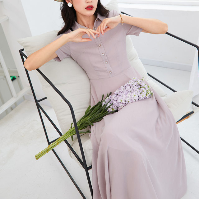 Elegant simple shirt dress gentle pink dress