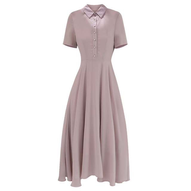 Elegant simple shirt dress gentle pink dress