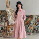 Gentle retro shirt dress pink long sleeve dress