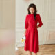 Red French age-reducing drapey high-end dress