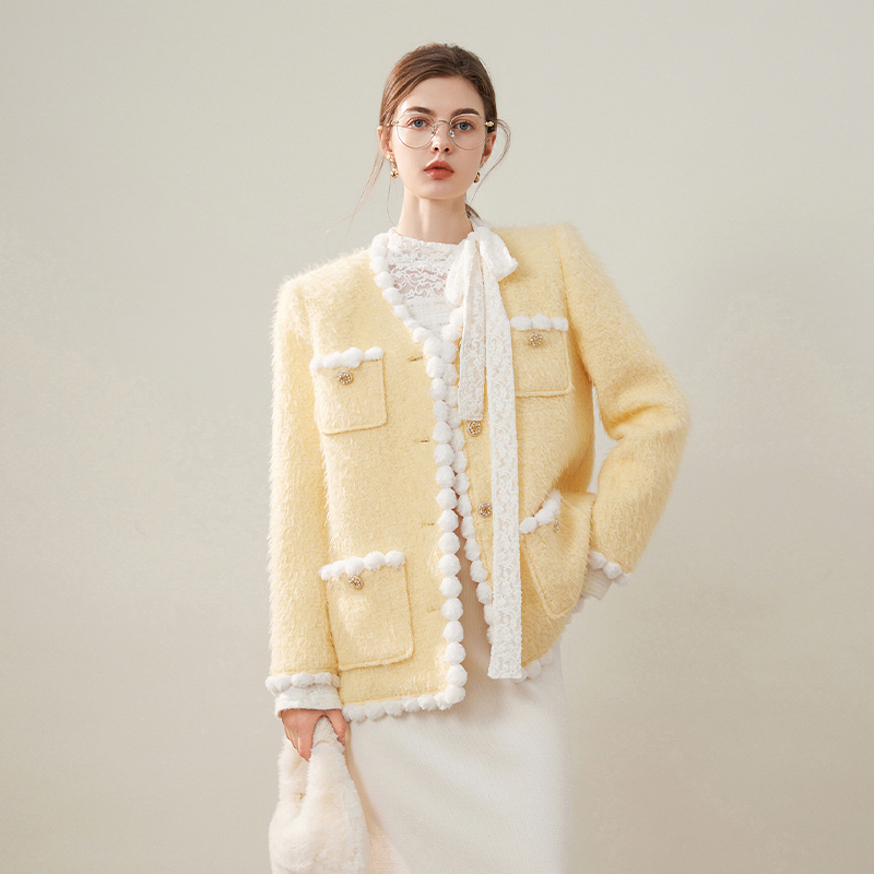 白鹿语撞色织带夹棉加厚棉衣25冬款款气质温柔对称口袋棉服女 - 图0