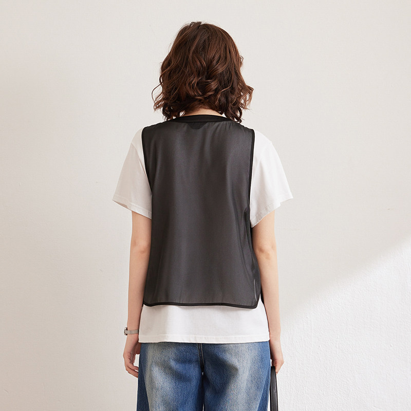 White deer language stitching hollow chiffon vest for women