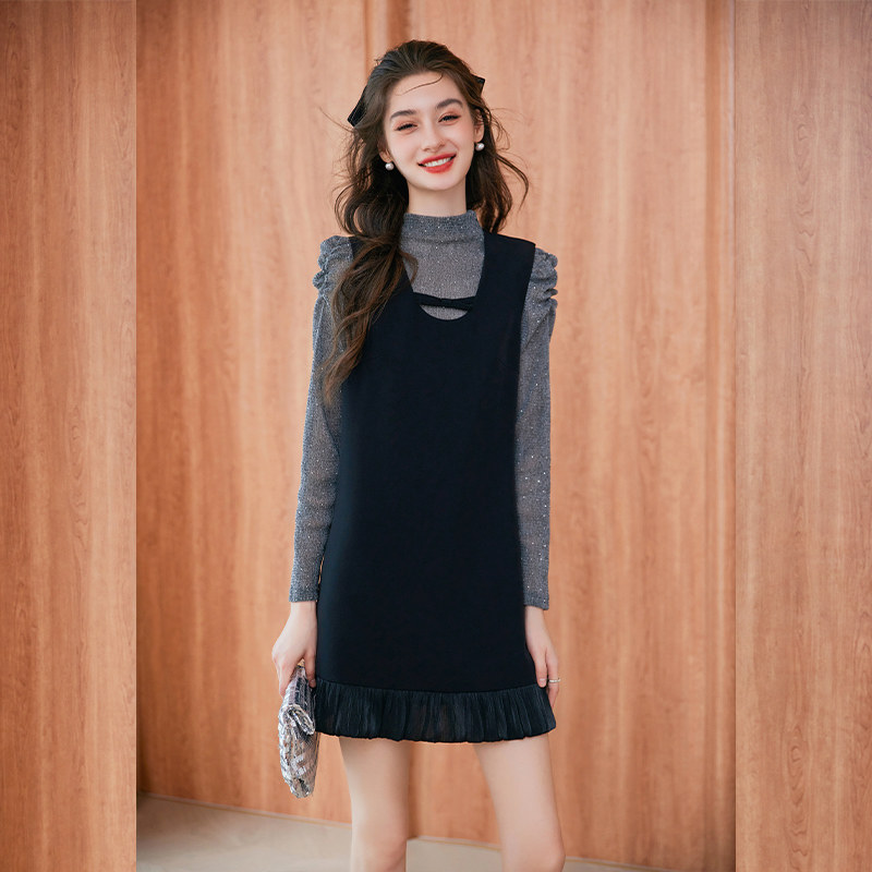 白鹿语法式复古泡泡袖打底背心裙两件套25秋新款高级感连衣裙套装,淘宝优惠券,粉丝福利购,淘宝优惠卷