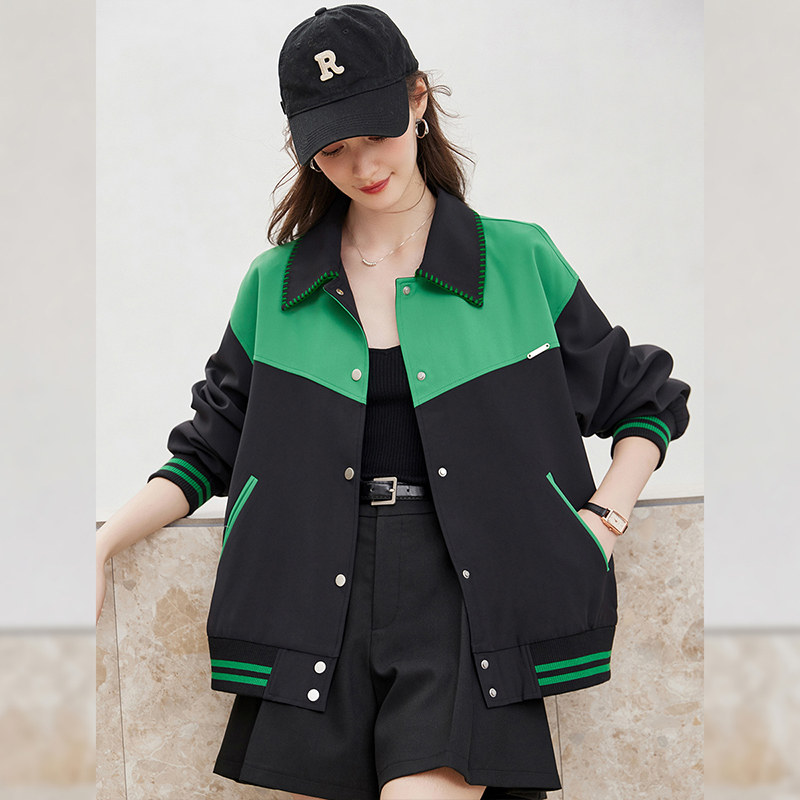 白鹿语休闲通勤设计感外套春秋新款时尚撞色拼接宽松女式外套,淘宝优惠券,粉丝福利购,淘宝优惠卷