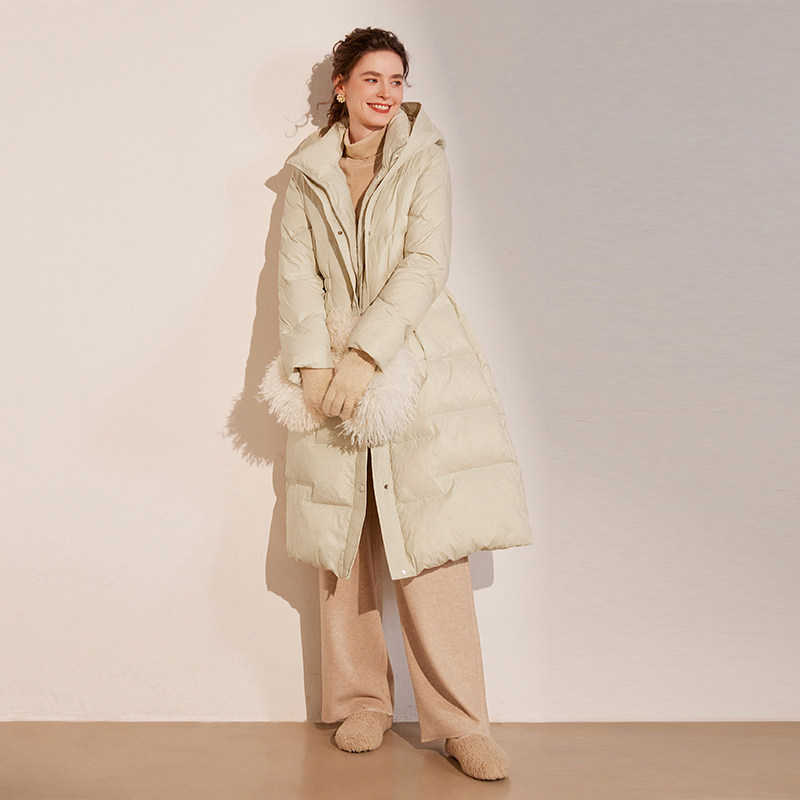白鹿语时尚保暖鸭绒长款外套25冬新款立领连帽加厚女式羽绒服,淘宝优惠券,粉丝福利购,淘宝优惠卷