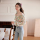 White Deer Speech Ruffle Printed Chiffon Shirt Women's Long Sleeves