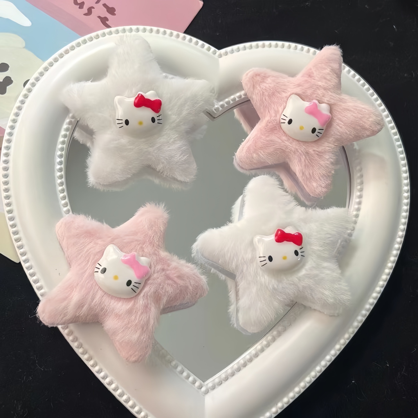 秋冬毛绒发夹bb夹星形发卡ins侧边夹kt猫发卡可爱卡通后脑勺发饰 - 图1