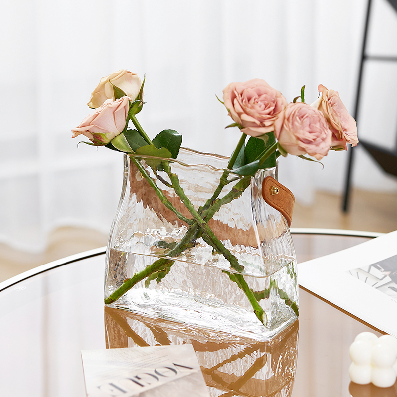 花瓶玻璃创意高级感轻奢透明鲜花水养玫瑰小手提包包摆件客厅插花,淘宝优惠券,粉丝福利购,淘宝优惠卷