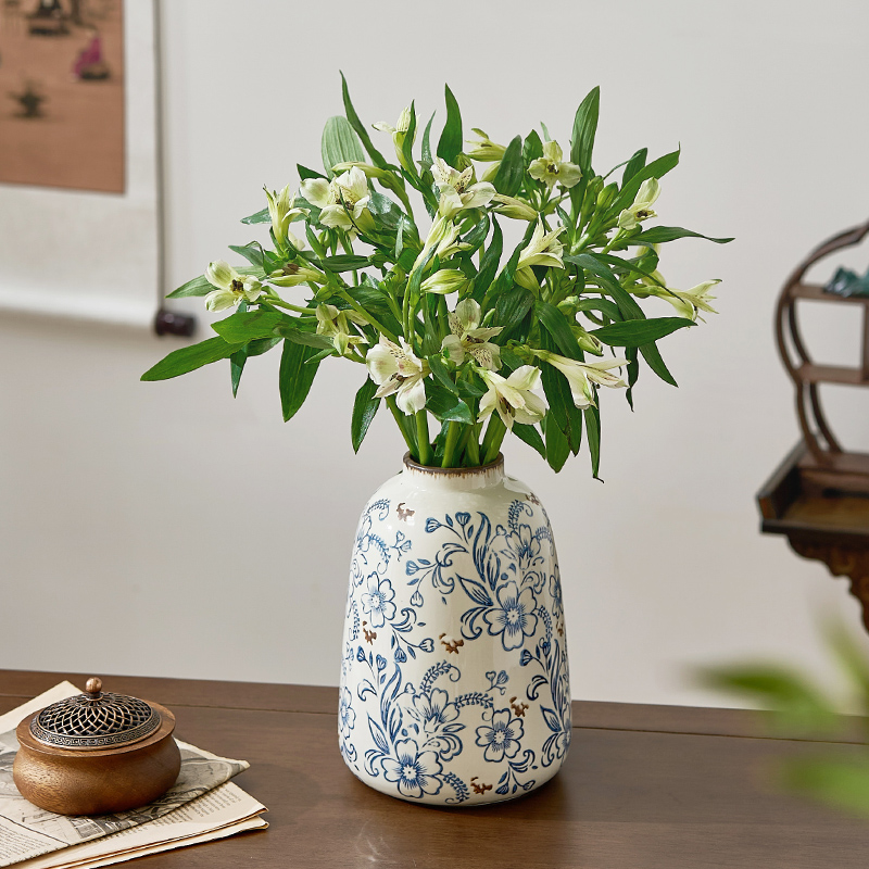 复古斑驳做旧青花瓷花瓶大陶瓷摆件创意客厅水养插花高级感新中式,淘宝优惠券,粉丝福利购,淘宝优惠卷