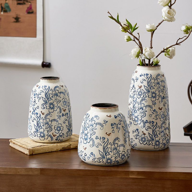 复古斑驳做旧青花瓷花瓶大陶瓷摆件创意客厅水养插花高级感新中式,淘宝优惠券,粉丝福利购,淘宝优惠卷