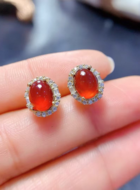 天然素面芬达石榴石套装吊坠戒指耳钉晶莹剔透美  精工925银镶嵌