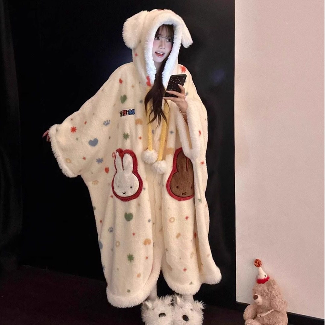 可爱卡通米菲兔珊瑚绒睡袍女连帽加绒加厚斗篷睡裙家居服睡衣,淘宝优惠券,粉丝福利购,淘宝优惠卷