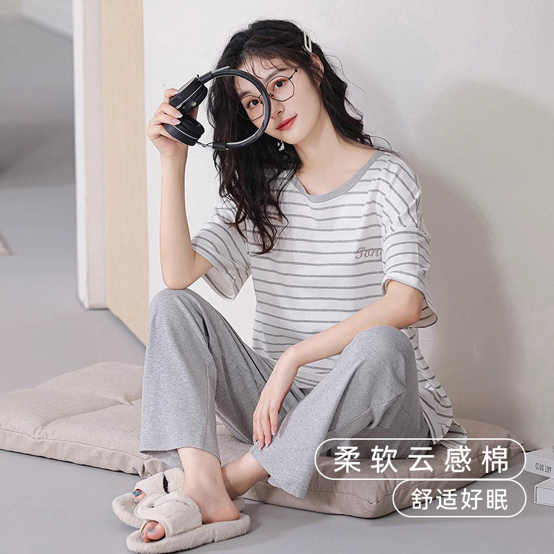 猫人男士夏季纯棉短袖长裤男款睡衣 猫人宏展睡衣/家居服套装