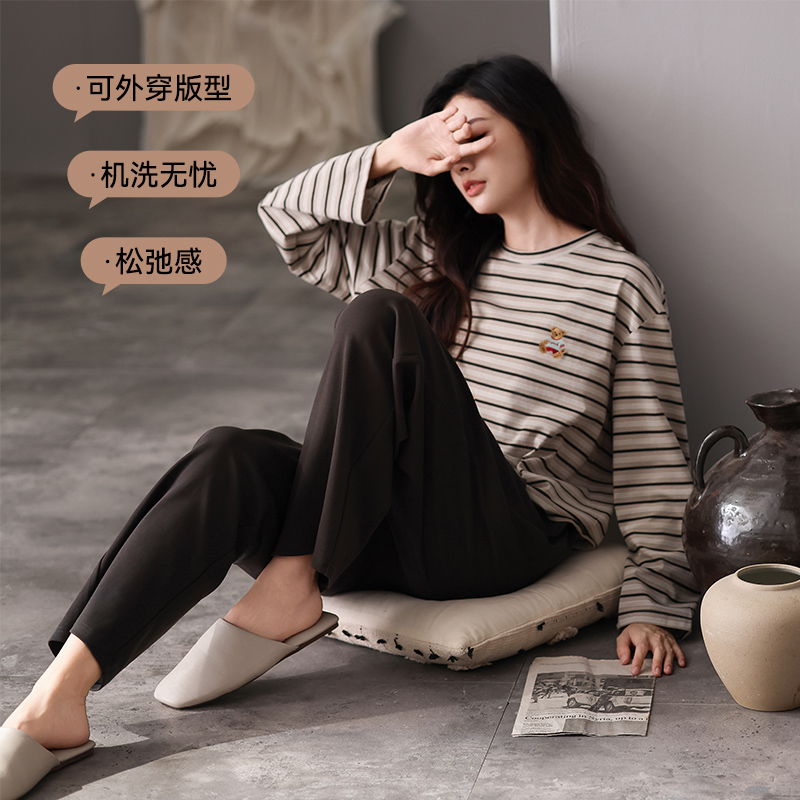 猫人女士睡衣春秋季纯棉长袖2025新款全棉大码家居服套装可外穿