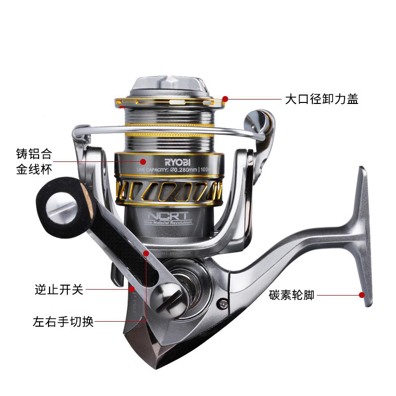 RYOBI利优比路亚轮轻量化纺车轮斜口杯远投纺车轮矶钓海钓 - 图0