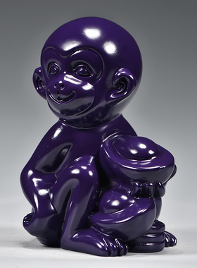 紫色木头猴子雕刻摆件十二生肖猴