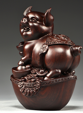 木质雕刻小猪摆件十二生肖吉祥物