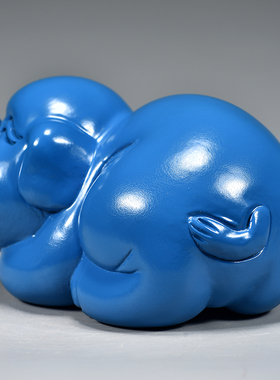 蓝色木质猪摆件实木十二生肖猪动物家居补角吉祥物装饰红木工艺品