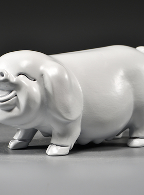 白色实木质猪摆件木制十二生肖