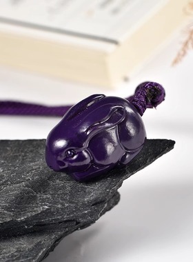 紫色木头雕刻兔子吊坠红木实木十二生肖木质木兔子吉祥物木制挂件