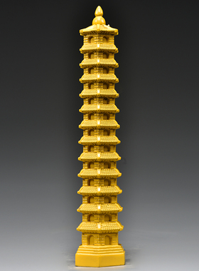 黄色木雕13层文昌塔摆件
