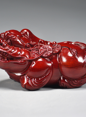 红色木雕刻貔貅摆件木质一对家居客厅装饰红木工艺品店铺开业送礼