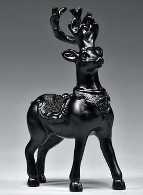 黑色木头梅花鹿摆件实木制雕刻