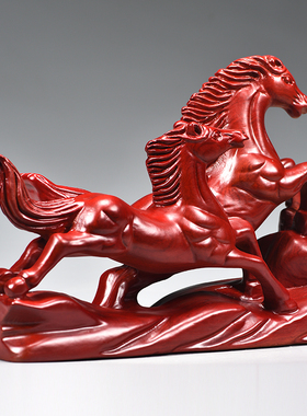红色木雕马摆件红木生肖马到成功双马腾飞家居吉祥物装饰工艺礼品