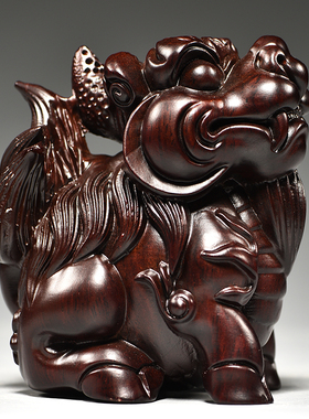 黑檀木雕摆件一对仙承艺作麒麟