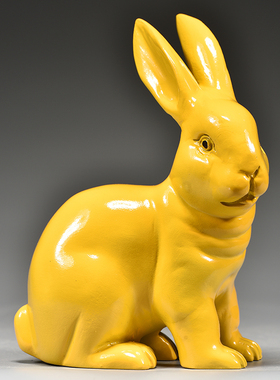 黄色木质小兔子摆件实木