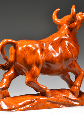 实木牛气冲天摆件十二生肖吉祥物