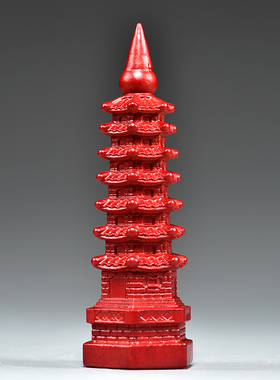 红色桃木质雕刻7层文昌塔摆件