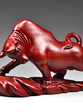 红色牛摆件一对牛工艺品红色木牛