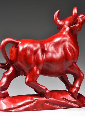 红色木雕牛摆件实木十二生肖