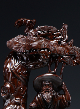 黑檀木雕刻姜太公渔翁送礼工艺品