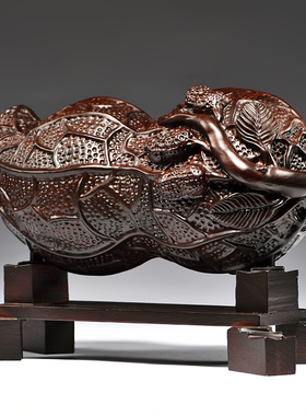 黑檀木雕生意兴隆摆件实木花生如意家居客厅装饰品摆设红木工艺品