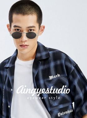 复古小框墨镜男潮流嘻哈朋克金属弹簧腿夏季防晒太阳眼镜女高级感