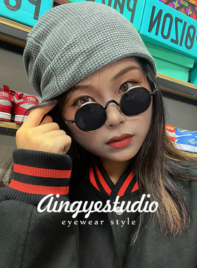 金属黑框圆形墨镜复古小眼镜偏光太阳镜小脸款网红个性嘻哈潮男女